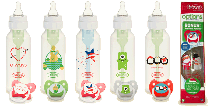 Dr. Brown's seasonal holiday character designs for bottles and pacifiers