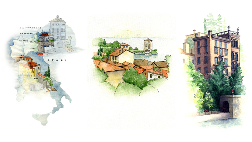 Lake Como, Italy map painitings